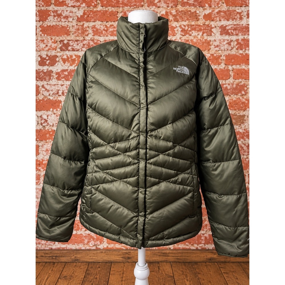 The North Face Womens Aconcagua Goose Down Puffer Jacket Olive Green Gold XL
